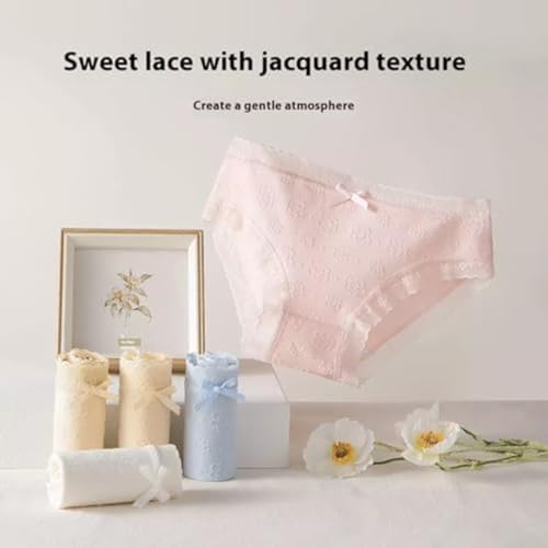 JIUKEHUA] Women's Cotton Panties with Lace Trim, Soft Comfortable & Breathable Underwear, 5-Pack3
