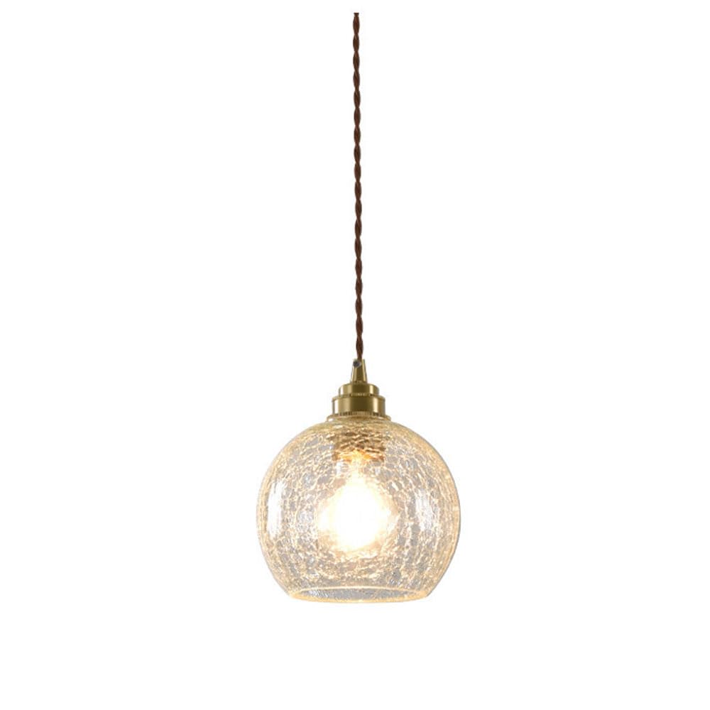 FFOCCO Pendant Light Fixture – Pendant Light with Cracked Glass Shade, 1-Light Glass Pendant Lighting for Kitchen Island Dining Table Hallway Present