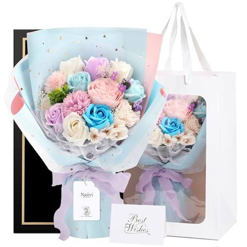 Naiivi ソープフラワー 花束 ブーケ 母の日 ギフト枯れない花 卒業式 花 石鹸花 プレゼント オースティン ブルー
