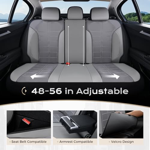 Image of Coverado Leather and Air Mesh Seat Cover, Car Seat Cover Rear Seats, 3D Breathable Seat Protectors Sports Carbon Fiber Design Airbag Compatible Comfort Universal for Most Cars, Van,Trucks, SUV, Grey