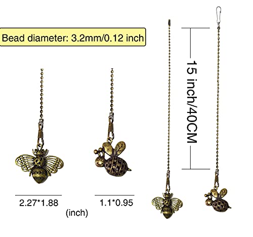 Image of 6 Pcs 15 inch Vintage Bee Out Charm Pendant Ceiling Fan Danglers Fan Pulls Chain Extender with Ball Chain Connector (Bee)