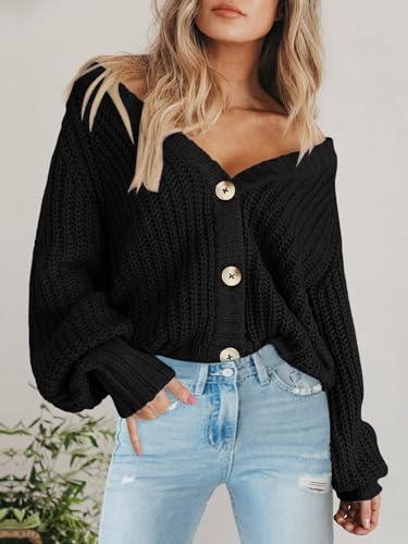 Image of PRETTYGARDEN Women's Chunky Knit Open Front Sweater Long Sleeve Button Loose Short Cardigan Outerwear Coats