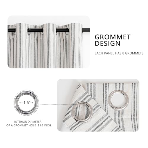 Image of MYSKY HOME Striped Curtains 100% Blackout 96 Inches Long Black Stripe Farmhouse Rustic Linen Blended Double Layer Curtains for Bedroom Living Room Patterned Drapes, Grommet, 2 Panels, 52 inch Wide