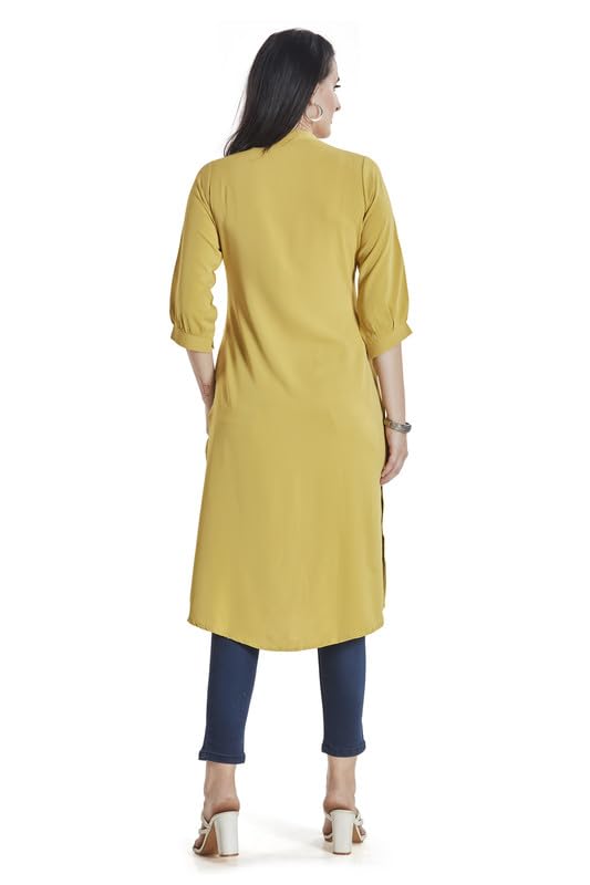 Image of nioni Women's Straight Solid Kurti with V-Fold Neck | Rayon Lycra Material | Fashionable Micro Pleates | 3 /4th Sleeve Kurta for Woman & Girls (S to 2XL)