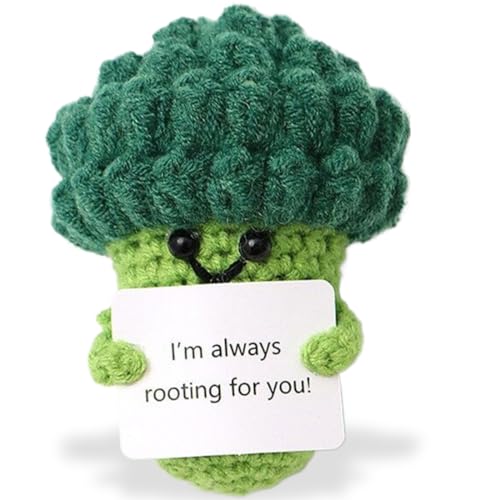 SIVZUMO 1 pcs Divertido Brócoli Positivo,Muñeco de Brócoli, Punto Muñeco de Brócoli de Lana de Punto con Tarjeta para Decoraciones de Fiestas de Cumpleaños,Mini Muñecas de Punto Creativas