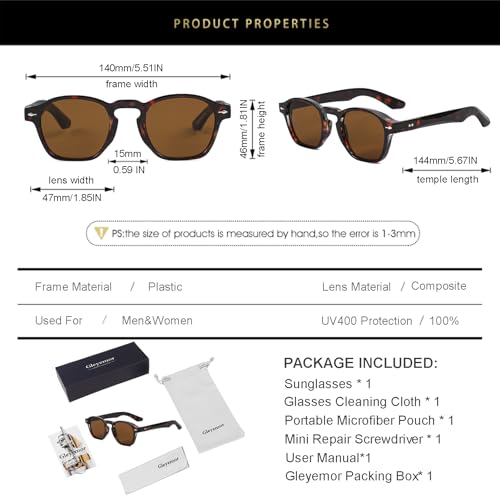 Image of Gleyemor Fashion Sunglasses for Men Women Tortoise Shell Sunglasses Trendy Unisex Style UV400 Protection Shades