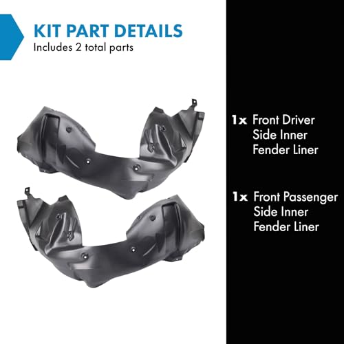 Image of TRQ Front Driver and Passenger Side Inner Fender Liner Set Compatible with 2015-2017 Ford Mustang without Performance Package GT Premium V6 GT 50 Years Limited Edition