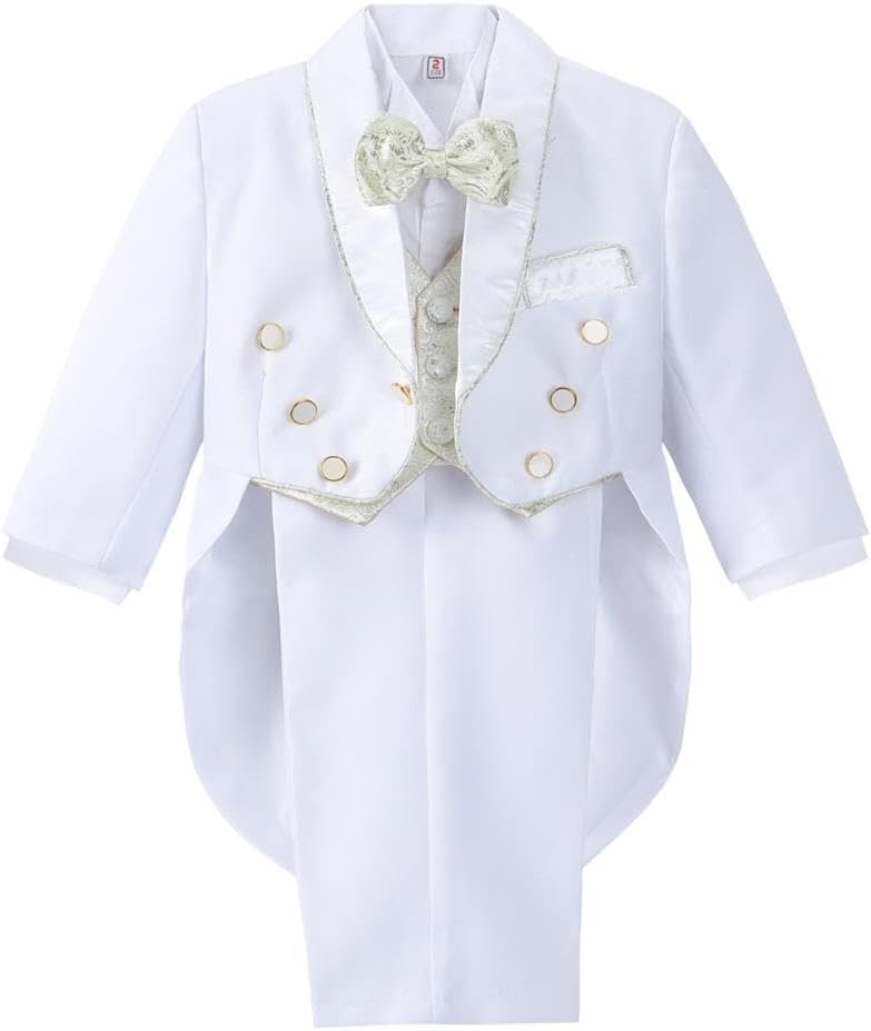 Lito Angels Baby Boys' Jacquard Classic Tuxedo Suit Formal Suits Wedding Outfit 5 Piece Set 015