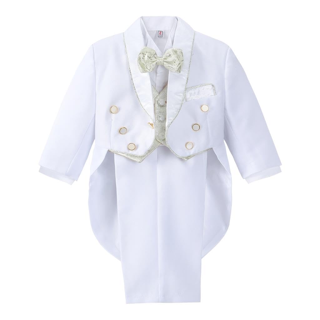Lito Angels Baby Boys' Jacquard Classic Tuxedo Suit Formal Suits Wedding Outfit 5 Piece Set 015