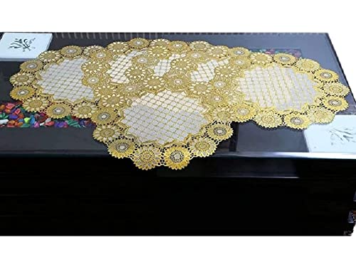 Image of Kuber Industries Dining Table Cover 6 Seater|Table Cover Cotton (Maroon) Floral Design Virgin Viny Soft Fabric 6 Pieces Dining Table Round Placemat Set, Gold - CTKTC045907