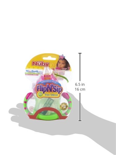 Miniatura 3 de Nuby Flip N' Sip - Vaso con pajita de dos asas, 8 onzas, verde con rosa
