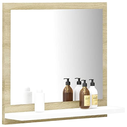 Susany Miroir de Salle de Bain Miroir Mural Blanc et chêne Sonoma 40x10,5x37 cm Cover