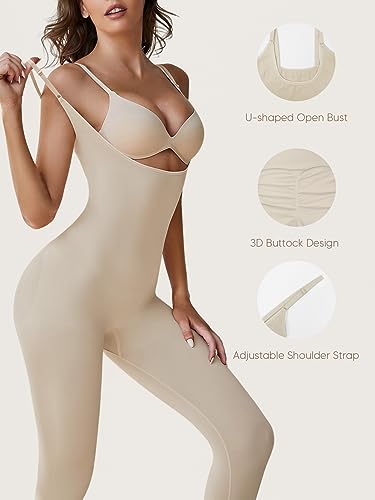 Takusun Feminino Busto Aberto Bodysuit Completo Barriga Controle Shapewear Treino Yoga Macacão Corpo