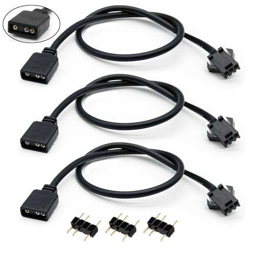 Image of 1-to-1 ARGB Extension Cable, 3-Pack, 5V 3-Pin Female to JST SM 3Pin Female, Black, 11.8 Inches, Compatible with 5V 3-pin ARGB Devices