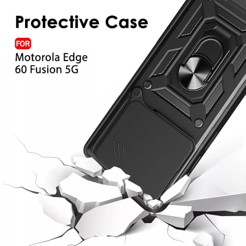 Image of Luxe Back Cover for Motorola Edge 60 5G / Motorola Edge 60 Fusion 5G | D10 Tough Armor Case | Sliding Camera Shield | 360 Protection | Kickstand Ring Holder | Military-Grade Shockproof Bumper Case