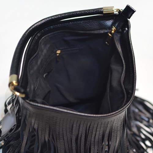 Image of IAMUHI Casual Rivets Fringed Shoulder Handbag for Women,Soft Vegan Leather Hippie Crossbody Purse Bag Hobo Bag