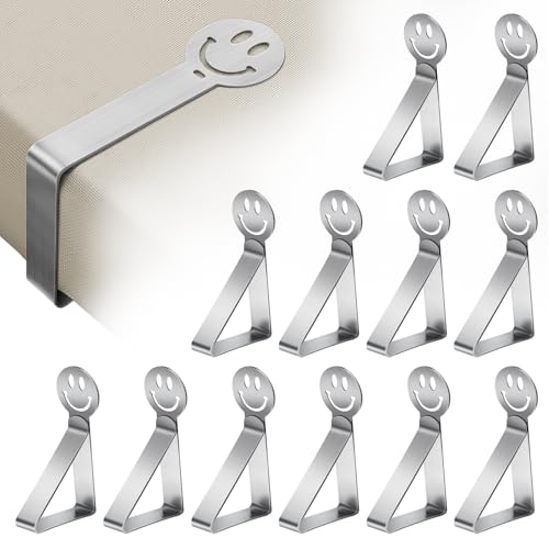 GlasFlength Sujeta Manteles de Mesa Ajustable, 12 Piezas Pinzas para Mantel de Exterior Acero Inoxidable Pinzas Mantel Exterior Pinzas Sujeta Manteles para Jardín Cocina Oficina Boda Fiesta (Smile)