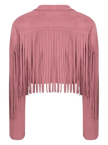 Women Faux Suede Leather Fringe Jacket Cowgirl Motorcycle Moto Biker Open Front Tassel Coat4
