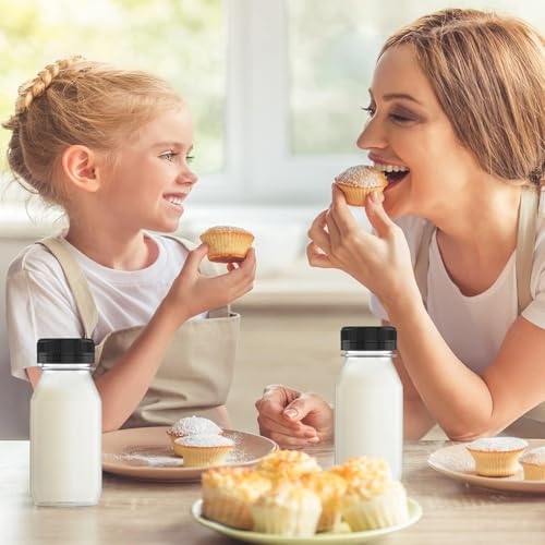 6 Ounce Plastic Juice Bottle Drink Containers 5 Pcs Juicing Bottles with Black Lids, Suitable for Juice, Smoothies, Milk and Homemade Beverages