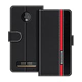 UOGNADGD Lederhülle Kompatibel mit Motorola Moto Z3 Play Klappbares Portemonnaie-Hülle mit Magnetverschluss Ständer & Kartenfächern stoßfestem Schutz (Schwarz)