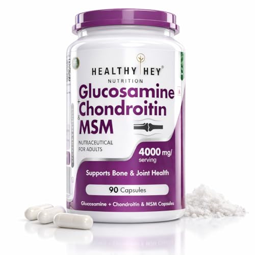 HealthyHey Nutrition Double Strength Glucosamine Chondroitin and MSM for Cartilage; Joint and Bone (2000 mg) Capsules 90 Count