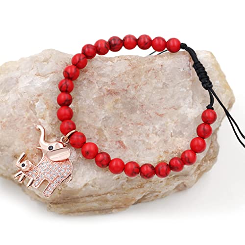 Image of Matte Agate Black Onyx /Turquoise Beads Bracelet, Good Luck Mom and Baby Elephant Bracelet, To My Mom Bracelet Gifts for Mothers Day from Daughter