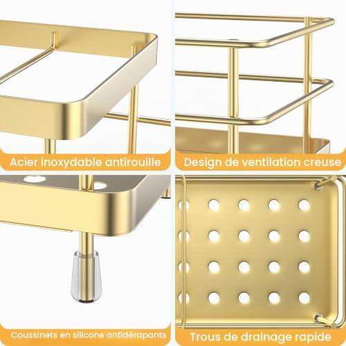 Luxspire Porte-Brosses à Dents, Porte-Brosses à Dents en Acier Inoxydable à 6 Fentes avec Drainage pour Cuisine, Accessoires de Salle de Bain pour Le Comptoir de l'Évier, Or – vue 4