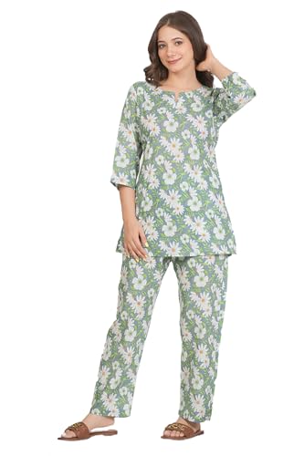 Image of Kuruti B Sheets Women's Printed Night Suit Set | Soft & Breathable Top and Pyjama Set for Women | Stylish Relaxed Fit Sleepwear for Everyday Comfort | Perfect Lounge Wear for Home & Travel