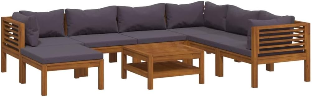 vidaXL Solid Acacia Wood Patio Lounge Set 8 Piece with Cushion Outdoor Garden Terrace Wooden Modular Sofa Seating Seat Sitting Chair Furniture