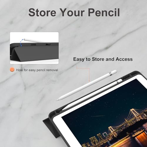 Image of Case for iPad 9th Generation 2021 / iPad 8th Gen 2020 /iPad Cover 7th Generation 2019, Silicone Case with Pencil Holder for iPad 9 /8 /7 10.2 inch, Auto Sleep /Wake, Black