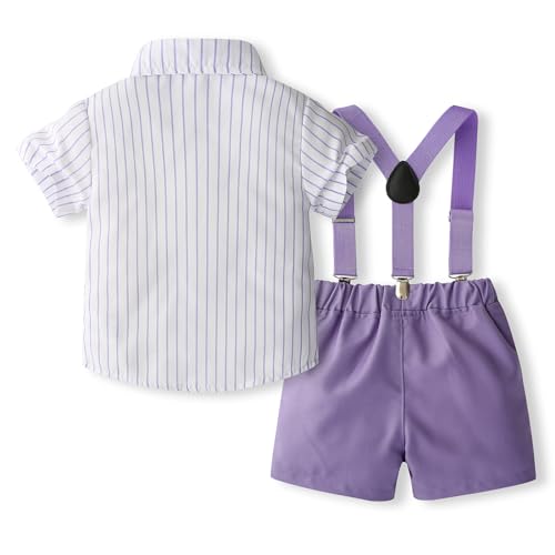 Toddler Baby Boy Clothes Suit Dress Clothes Bowtie Stripe Shirts + Suspender Shorts Gentleman Outfits2