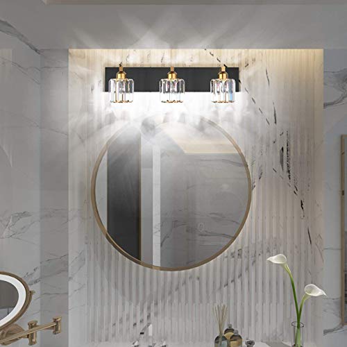 Image of Aipsun Crystal Vanity Light Black Bathroom Vanity Lighting Fixtures 3 Lights Modern Vanity Light for Bathroom (Exclude Bulb)