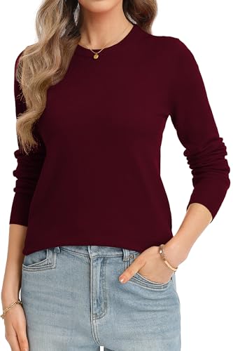Image of QUALFORT Women's Sweaters Long Sleeve Soft Lightweight Basic Knitted Pullover Sweater
