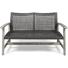 GDFStudio Noble House Hampton Outdoor Wood and Wicker Loveseat in Light Gray