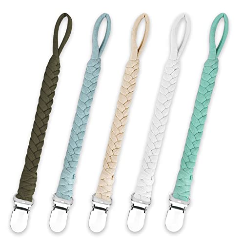 Image of Duludulu Pacifier Clips for Boys & Girls, Braided Pacifier Holder Leash - 5 Pack Unisex Binky Clips