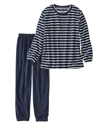 [ニッセン] パジャマ・ルームウェアセット 秋 冬 ふわぬくフリースルームウェア上下セット ネイビー×オフホワイトボーダー LLのサムネイル
