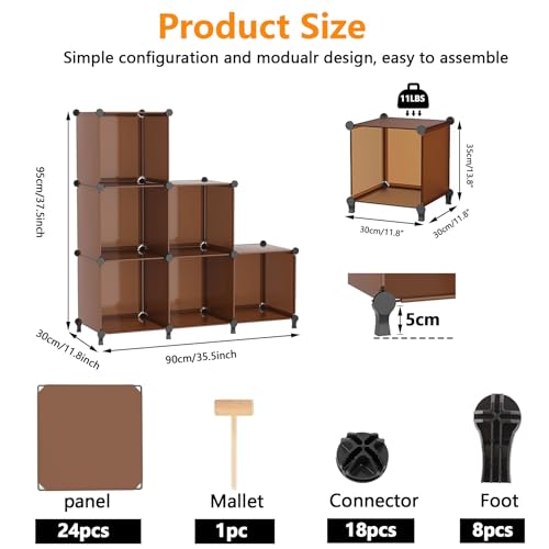 Image of AWTATOS Cube Storage Organizer, Storage Cubes Shelves Bookshelf, 6 Cube Closet Organizers and Storage, DIY Stackable Plastic Clothes Organizer Shelving for Bedroom, Home, Cocoa Brown