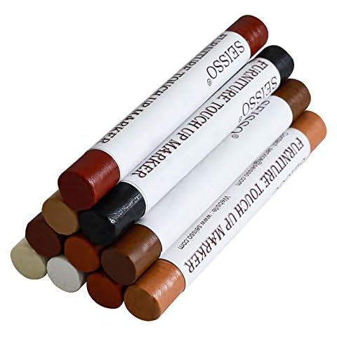 SEISSO 10pcs Kit Réparation Meubles Crayon de Retouche Crayons de Cire pour Meubles Rayures Cire à Reboucher pour Rayures Trous Sol Peinture Taches Parquet Sol Laminé Mobilier Bois Massif Cover