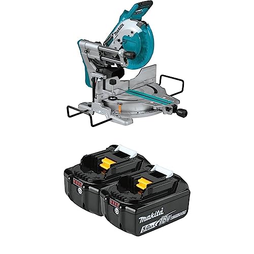 Makita Xsl06Z 18V X2 Lxt Lithium-Ion (36V) Brushless Cordless 10" Dual-Bevel Sliding Compound Miter Saw With Laser, Tool Only With Makita Bl1850B-2 18V Lxt Lithium-Ion 5.0Ah Battery, 2/Pk, Black #TOP21