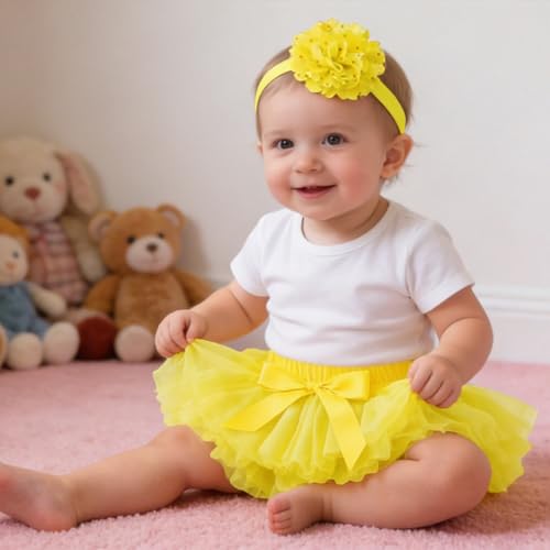 Image of 6M-3T Infant Baby Girl Tutu Skirt Toddler Girls Solid Color Tulle Skirts Birthday Outfits with Headband