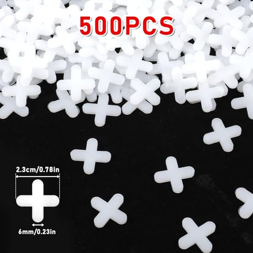 Image of 1 /4 Inch Tile Spacers, 500 Pcs Cross Tile Leveling Clips Floor Wall Plastic Tiles Shim for Various Types of Ceramic Tiles Installation Leveling
