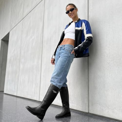 Image of Modatope Knee High Boots Women Round Toe Chunky Heel Fall Boots