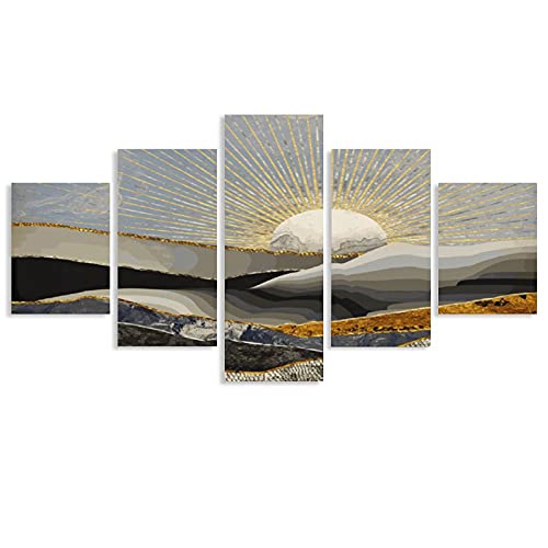 Sunrise Mountain Painting Prints Wall Art, 5 Piece Frameless Nature Landscape Picture Mountain Wall Art Print, Sunset Forest Painting Prints ï¼for Bedroom, Hall, Living Room