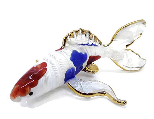 WitnyStoreTiny 5" White Black Yellow Koi Fancy Carp Fish Figurine - Miniature Hand Blown Painted Glass Aquatic Animal Colorful Freshwater Fishes Crystal Decorative Collectible Figurines Décor Gifts