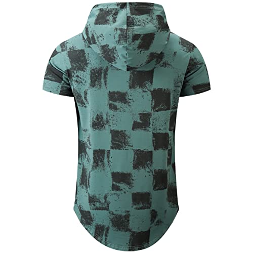 Kliegou Men's Hipster Hip Hop Hoodie Check Print T-Shirt Green Xxl #TOP2