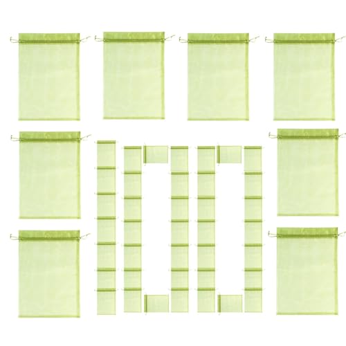 Bolsas de Malla para Frutas y Verduras | 100 Piezas Verdes con Cordón | Bolsas De Malla De 15x20 cm para Árboles Frutales,para Fresas, Arándanos, Verduras, Bayas, Tomates, Mangos, Jardín, Y