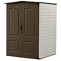 Rubbermaid Medium Vertical Resin Outdoor Storage Shed With Floor (5 x 4 Ft), Weather Resistant, Brown, Organization for Home/Backyard/Pool/Garden/Lawn Tools