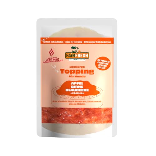 Topping für Hunde - Apfel, Birne, Blaubeere - schonend dampgegart (9 x 200g)