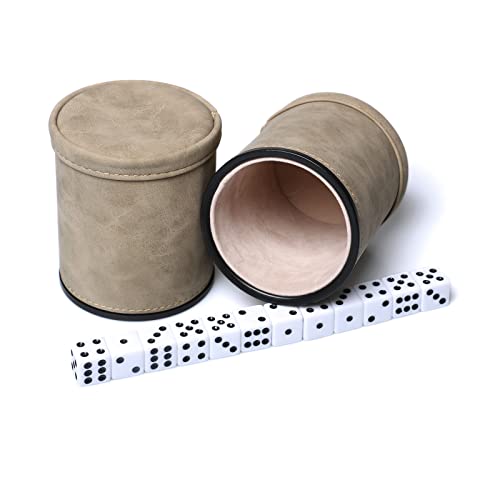 Pu Leather Dice Cup Set Felt-Lined Includes 12 White Dices For Yahtzee Farkle Bar Party Family Dice Games, 2 Pack #TOP9