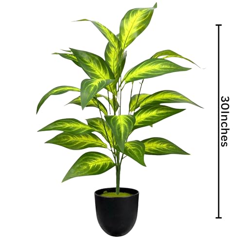 Image of Dekorly Artificial Plant Leaves Tropical Monstera Large Artificial Plants Fake Zebra Leaf Plastic Palm Tree Branch for Home Garden Decor | 26 Leaves (WithPot-Green-E, Height : 76CM)